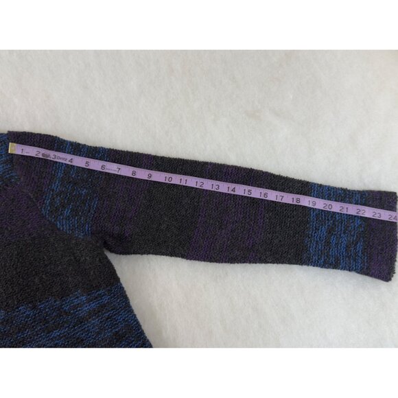 WinterSilks Y2K Wool Silk Lined Knit Cardigan L Gray Blue Purple Colorblock NWT - Picture 7 of 10